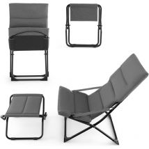 Chaise Longue Pliante avec Repose-Pied, Bain de Soleil Jardin Exterieur avec Tabouret en Coton, Coussin Amovible, Accoudoirs, Cadre en Métal,