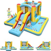 Goplus - Château Gonflable pour Enfants 3-10 Ans avec Toboggan/Trampoline/Panier de Basket,sans Souffleur,Charge 90KG