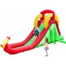 Château Gonflable, Aire de Jeux Aquatique Gonflable avec Glissiere d'eau avec Le Mur d'escalade et Cavalier, Cadeau des Enfants,1 Tuyau et 1 Pistolet