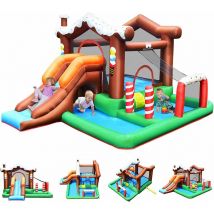 Château Gonflable en Forme de Bûche de Noel avec Toboggan, Zone de Saut, Kit de Reparation, Aire de Jeu Gonflable Interieur avec Sac de Rangement