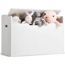 Goplus - Coffre à Jouets 74x39x52CM à Couvercle Relevable avec Banc-2 Charnières de Sécurité-Poignées de Transport Intégrées,Blanc