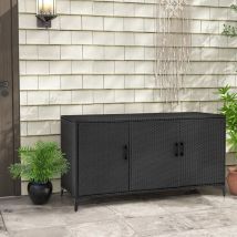 Coffre de Jardin Extérieur en Rotin 318 l, 3 Portes, Placard Boite de Rangement Extérieur Intérieur en Osier pe, Etagères Amovibles, Outils de
