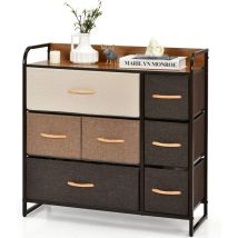 Goplus - Commode avec 7 Tiroirs en Tissu et Panneau Supérieur 80x29x79CM,Commode de Rangement avec Patins Réglables,Poignées Pratiques