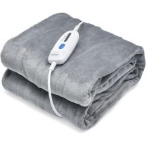Goplus - Couverture Chauffante de Télécommande 130 x 180 cm, Couverture électrique en Flanelle, Température Réglable et Minuteur, Gris