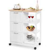 Goplus - Desserte de Cuisine a roulettes avec 3 Tiroirs et 3 Niveaux,Chariot de Cuisine en Bois avec 1 Plateau Amovible et Frein,Ideal pour