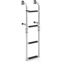 Goplus - chelle Piscine en Acier Inoxydable 304, Echelle de Ponton Pliante à 4 Marches Antidérapantes en pvc, Adaptateur de Sol