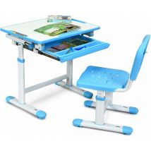 Goplus - Ensemble Bureau et Chaise pour Enfant avec Hauteur Reglable et Table Inclinable, avec Tiroir et Crochet sur Cote pour Les Sacs a Dos,