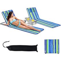 Goplus - Ensemble de 2 Chaises de Plage a 5 Positions et Table Basse, 2 Chaises de Plage avec Appuie-tetes, Table d'Appoint Portable, Conception