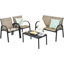 Goplus - 4 Pieces Salon De Jardin En Tissu-1 Chaise Double/2 Chaises Simple/1 Table Basse-charge Totale 390kg-accoudoir Lisse Marron