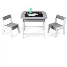 Goplus - Ensemble Table et 2 Chaises Enfant,avec Tableau Double Face et Espace de Rangement Caché,Table d'Activités pour Dessin,étude,Gris