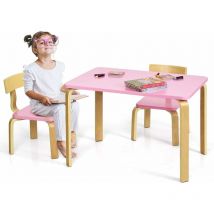 Goplus - Ensembles de Tables et Chaises en Bois, Meuble Bebe Ergonomique Inclus 2 Chaises, Table Carree avec Bords Lisses et Sûrs, Convient aux