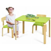 Goplus - Ensembles de Tables et Chaises en Bois, Meuble Bebe Ergonomique Inclus 2 Chaises, Table Carree avec Bords Lisses et Sûrs, Convient aux