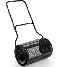 Pandeur de Compost de 60,5CM Capacité 76L-Poignée en U-Loquets Latéraux-Rouleau Métallique-Épandeur à Engrais Noir - Goplus