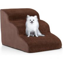 Escalier pour Chien Chat à 3 Marches, 42 x 58 x 40 cm, en éponge Haute Densité, Rampe avec Fond Antidérapant, Couverture Lavable, Jusqu'à 30 kg,