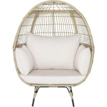 Goplus Fauteuil Œuf En Rotin Pe Avec 4 Coussins Rembourrés, Charge 180kg, Chaise Relax Avec Cadre En Métal, 110x82x145 Cm