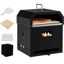 Four à Pizza 4 en 1, Alimenté au Bois et aux Granulés, 2 Couches, Amovible, avec Pierre à Pizza, Pelle à Pizza, Grille de Barbecue, Couverture
