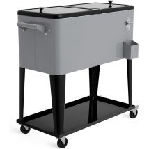 Golus Desserte Jardin Glacière Frigorigique à 4 Roulettes 76L, pour Terrasse, Pique-Nique, Vidange Facile, 91x48x87CM, Argent