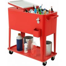 Golus Desserte Jardin Glacière Frigorigique à 4 Roulettes 76L, pour Terrasse, Pique-Nique, Vidange Facile, 91x48x87CM, Rouge