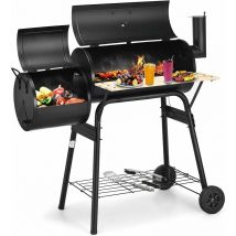 Goplus - Holzkohlegrill mit Deckel, Grillwagen auf Rädern mit 2 Grillrost, Thermometer, Beistelltisch & Gitterregal, bbq Grill für Picknick, Party,