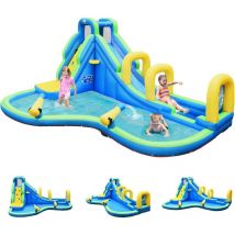 Goplus - Jeux de Piscine Château Gonflable Impermeable avec Toboggan et Filet de Protecteur,Aire de Jeux Gonflable sans souffleur