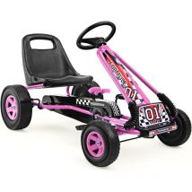 Goplus - Kart à Pédales Vélo et Véhicule pour Enfants Siège Réglable Volant Réel Frein à Main Roues en Caoutchouc Antichocs,Rose