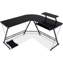 Goplus - L-förmiger Computertisch, Eck-Schreibtisch mit Abnehmbarer Monitorablage, ausziehbarer Tastaturablage, beweglichem CPU-Ständer, Gaming-Tisch