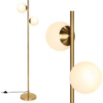 Lampadaire Sphérique avec Abat-jour en Verre Dépoli-Interrupteur à Pied-Lampadaire à 2 Têtes avec Ampoules led - Goplus