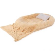 Goplus - Letto Umano per Cani per Adulti, Gigante per Famiglie con Animali Domestici, con Coperta Morbida, Cuscino, Cinghia, Letto in Pelliccia