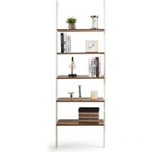 Tagère échelle à 4 Niveaux de Rangement en mdf, étagère de Rangement de Style Moderne pour Salon, Cuisine, Bureau, 61 x 30 x 183CM (Brun+Blanc)