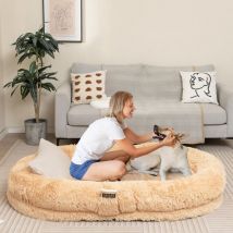 Lit Géant pour Chien Humain, en Fausse Fourrure Moelleuse, Couverture, Oreiller, Sangle, Coussin Orthopédique, Lit pour Chien Taille Humaine, pour