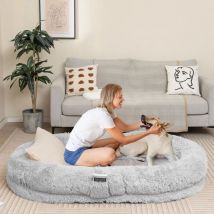 Lit Géant pour Chien Humain, en Fausse Fourrure Moelleuse, Couverture, Oreiller, Sangle, Coussin Orthopédique, Lit pour Chien Taille Humaine, pour