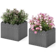 Lot de 2 Carrée Potager en hdpe, Jardinière Extérieur Imtempérable, Trous de Drainage pour Fleurs, Herbes, 32x30x25cm,Gris - Goplus