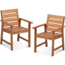 Lot de 2 Chaises de Terrasse en Bois Charge 100KG-Siège à Lattes Respirantes et Dossier Incliné pour Cour/Balcon - Goplus