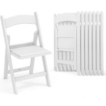 Lot de 2 Chaises Pliantes en Résine avec Siège Rembourré et Dossier Ergonomique-Cadre en Résine-Capacité 500 Kg Blanc - Goplus