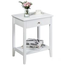 Goplus - Table de Chevet Style Moderne à 2 Niveaux avec 1 Tiroir, Bout de Canapé Multifonctionnelle, 47 x36 x 62 cm, Blanc