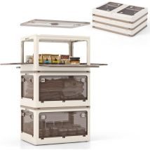 Lot de 3 Boîte de Rangement avec Couvercle Pliables avec Couvercles, Boite Rangement Empilables avec Roulettes, Ouverture à 5 Côtés, Boîtes Pliables