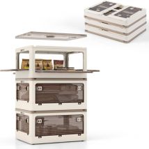 Lot de 3 Boîte de Rangement avec Couvercle Pliables avec Couvercles, Boite Rangement Empilables avec Roulettes, Ouverture à 5 Côtés, Boîtes Pliables