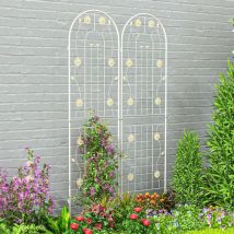 Goplus - Lot de 2 Treillis Jardin pour Plantes Grimpantes, Treillis pour Plantes 1,8M en Métal Galvanisé, Motif Tournesol, Blanc