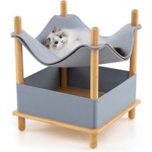 Maison pour Chats à 2 Niveaux, Niche Mignonne pour Chats avec Partie Supérieure en Tissu de Feutre à Double Couche, Condo, Hamac, Structure en Bambo,