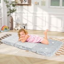 Matelas de Sol Pliable pour Enfant, Matelas en Flanelle Doux, Tapis de Jeu Lumineux pour Dormir, avec Poignées et Sac de Transport, Futon pour