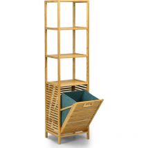 Goplus - Meuble Colonne de Salle de Bain en Bamboo avec 3 Etageres et Panier a Linge Basculant, Meuble de Rangement pour Salle de Bain, 40 x 33 x 160