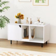 Meuble Litière pour Chat, Toilettes Cachées avec 2 Compartiments, Planche à Gratter Détachable, Pieds Métalliques, Grand Plateau, Maison de Toilette