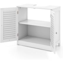 Goplus - Meuble Salle de Bain sous Lavabo, Portes à Persiennes & 2 Compartiments, Meuble sous lavabo Salle de Bain avec Découpe en u 24X20cm, pour
