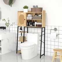 Goplus - Meuble wc Au-Dessus des Toilettes, Meuble Salle de Bain avec Porte en Rotin pe et Étagère Réglable, Colonne Rangement pour Salle de Bain,