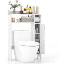 Goplus - Meuble wc Dessus Toilette avec 4 Compartiments, Porte-Papier Hygiénique, Planche Réglable, 75,5x20x110cm, Blanc