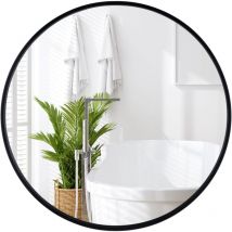 Miroir Mural de Salle de Bain, Cadre en Métal, Verre Argenté, Film Antidéflagrant, Miroir Rond de 61CM pour la Décoration, Noir - Goplus