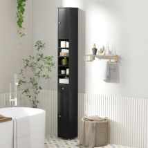 Goplus - Mobile da Bagno Stretto, Armadio Alto Portaoggetti, con 2 Ante, 1 Cassetto, 5 Ripiani Regolabili, Dispositivo Antiribaltamento, Colonna wc
