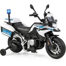 Moto électrique Enfants 3-8 Ans 12V 3-6KM/havec Lumières et Musique Scooter électrique avec Roues Latérales Amovibles, pour Enfants Charge 30kg Blanc
