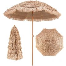 Parasol de Jardin Exterieur, Parasol Exotique en Paille pp, Parasol Plage Hawaïen Inclinable, φ 2,2M, Pied de Parasol Non Inclus - Goplus