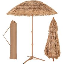 Parasol de Jardin Exterieur, Parasol Exotique en Paille pp, Parasol Plage Hawaïen Inclinable, φ 2M, avec Pied de Parasol - Goplus